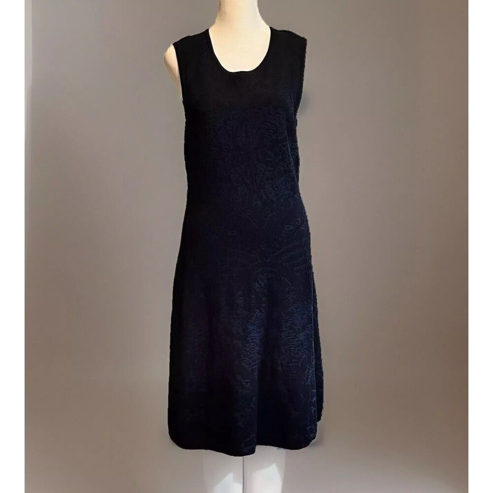 REISS Sz 10 Franky Textured Knit Midi Dress Bodycon Black Blue LBD